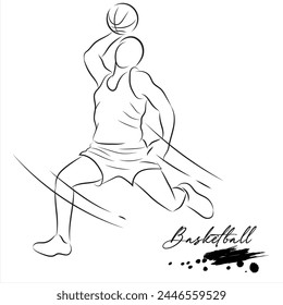Basketball player male figure, drawing vector illustration 