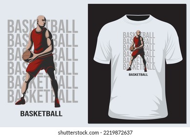 Basketball player man in action. Vector T shirt design