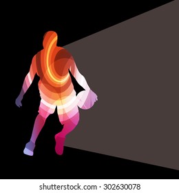 Basketball player man silhouette illustration vector background colorful concept made of transparent curved shapes