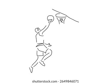 A basketball player in mid-air making a powerful jump shot towards the hoop.