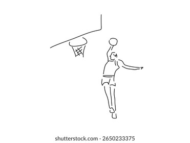 A basketball player in mid-air making a powerful jump shot towards the hoop.