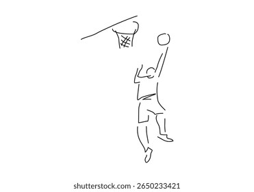 A basketball player in mid-air making a powerful jump shot towards the hoop.