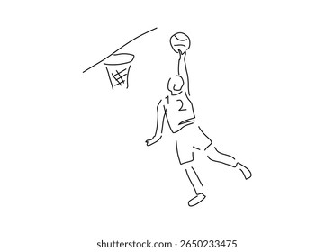 A basketball player in mid-air making a powerful jump shot towards the hoop.