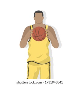 Basketball player in modern style vector illustration, sport man simple flat shadow isolated on white background.