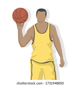 Jugador de baloncesto en la ilustración vectorial de estilo moderno, hombre deportivo simple sombra plana aislada en el fondo blanco.