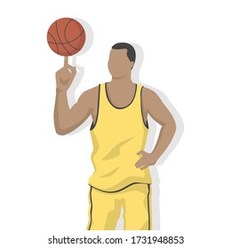 Basketball player in modern style vector illustration, sport man simple flat shadow isolated on white background.