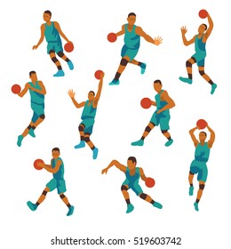 Basketball Player Nine Position,isolate On White Background ,Vintage Color,Vector EPS 10.