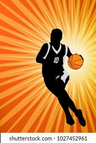     basketball player on the abstract orange background - vector 