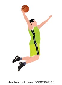 Basketball player on isolated white background. Vector illustration in full length in playing pose.