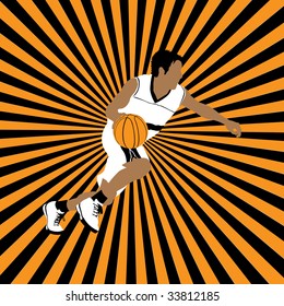 basketball player on striped background, vector illustration