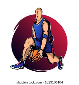 Basketball player on the white background. Sketch, hand drawn style. Isolated vector illustration.