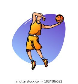 Basketball player on the white background. Sketch, hand drawn style. Isolated vector illustration.
