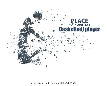 Basketball player, particle divergent composition, vector illustration