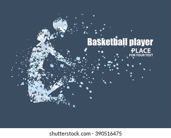 Jugador de baloncesto, composición divergente de partículas, ilustración vectorial