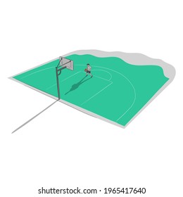 basketball player playing on the court alone hand drawn isolated on white background illustration vector.