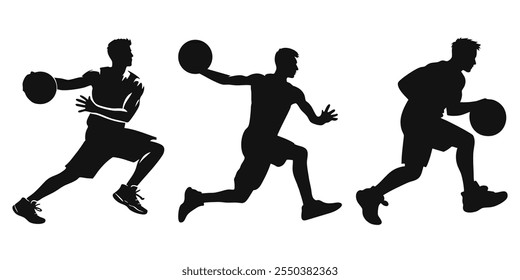 Basketball player playing basketball set silhouette vector on white background