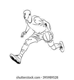 basketball player playing in vector sketch on isolated white background
