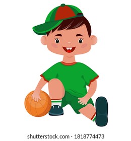 Basketball player plays with a ball. The game of the world. Sport. Flat cartoon style. Fabulous character. White background. Can be used for sports concept in web design.