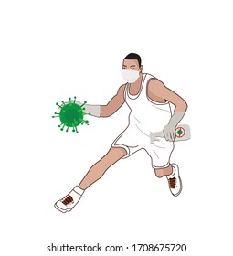 A basketball player plays with a virus