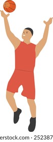 Basketball Player Pose Character in Flat Cartoon Design. Vector Illustration