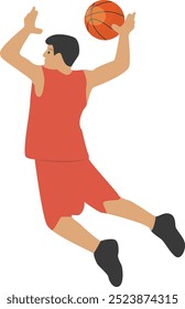 Basketball Player Pose Character in Flat Cartoon Design. Vector Illustration