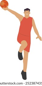 Basketball Player Pose Character in Flat Cartoon Design. Vector Illustration