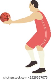 Jogador de basquete posar personagem em fundo branco. Ilustração isolada de desenhos animados vetoriais