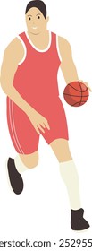 Basketball Player Pose Character on White Background. Isolated Vector Cartoon Illustration