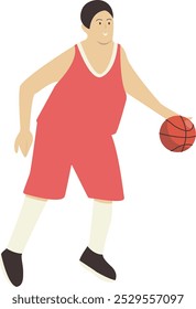 Jogador de basquete posar personagem em fundo branco. Ilustração isolada de desenhos animados vetoriais