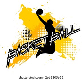 Jugador de baloncesto Postura Amarillo Negro Pincel Pintura Anuncio Grunge Elemento gráfico