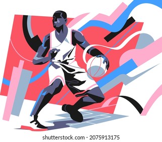 Basketball player in modern style vector illustration, sport man simple  flat shadow isolated on white background. 7469091 Vector Art at Vecteezy