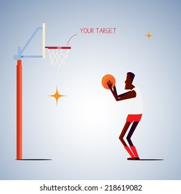 basketball player preparing to shoot  .life goal concept - vector illustration