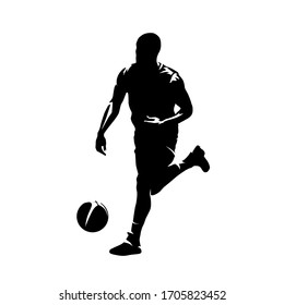 Basketball player running with ball, isolated vector silhouette. Ink drawing