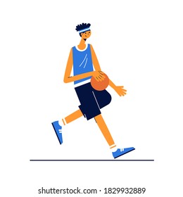 Basketball player running with the ball. Modern vector sport illustration.