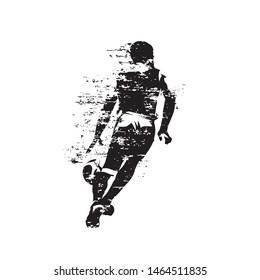 Basketball player running with ball, point guard dribbling with ball, abstract grungy style vector silhouette