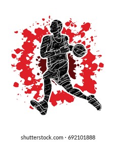 Basketball player running designed on splatter blood background graphic vector