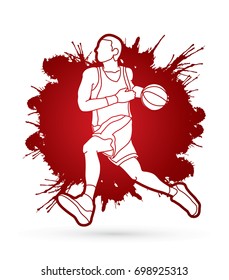 Basketball player running designed on splatter blood background graphic vector