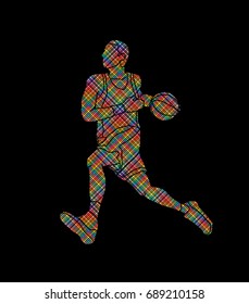 Basketball player running designed using colorful pixels graphic vector