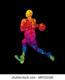 Basketball player running designed using melting colors graphic vector