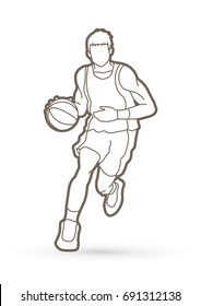 Basketball player running front view outline graphic vector