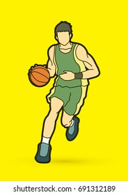 Basketball player running front view graphic vector