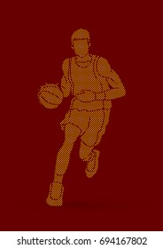 Basketball player running front view designed using dots pixels graphic vector