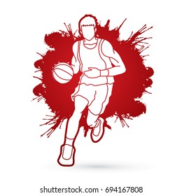 Basketball player running front view designed on splatter blood background graphic vector