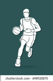 Basketball player running front view graphic vector