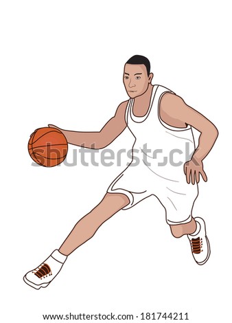 The basketball player runs with a ball