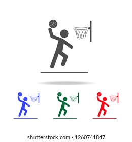 Basketball player scores a ball  icons. Elements of sport element in multi colored icons. Premium quality graphic design icon. Simple icon for websites, web design, mobile app