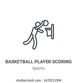 Basketball player scoring outline vector icon. Thin line black basketball player scoring icon, flat vector simple element illustration from editable sports concept isolated stroke on white background