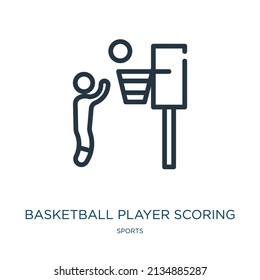basketball player scoring thin line icon. game, player linear icons from sports concept isolated outline sign. Vector illustration symbol element for web design and apps.