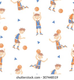 Basketball player seamless pattern. Vector flat cartoon illustration 