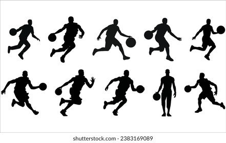 Basketballspieler, Basketball Set Kollektion Flacher Cartoon, Basketballspieler-Kollektion, Vektorgrafik, Basketball-Player, Silhouetten	
